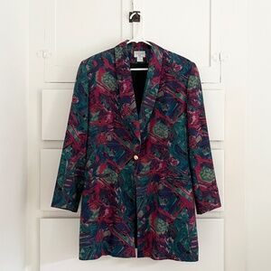 Vintage 90s Abstract Silk Blazer Jacket Jewel Tone M